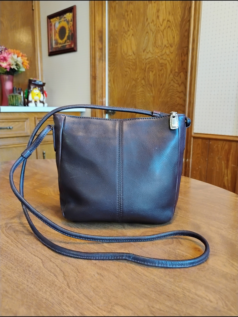 Fossil Small "Core Crossbody Bucket Espresso Color Buttery Smooth Leather Purse